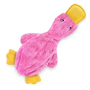 Best Pet Supplies Crinkle Dog Toy for Small, Medium, and Large Breeds, Cute No Stuffing Duck with Soft Squeaker, Fun for Indoor Puppies and Senior Pups, Plush No Mess Chew and Play - Pink