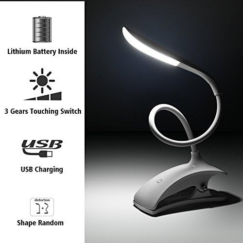 PACALY Portable Clamp on Touch LED Desk Lamp ,LED Reading Lamp,Computer Keyboard Partner - Brightness Adjusted Minimalist Style Usb-powered