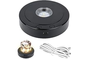 GOTRAIN Luz nocturna LED redonda giratoria, 4 modos giratorios y 8 modos de luz, base de exhibición giratoria de multi-colores LED para estatuas de cristal, bola de vidrio arte (negro)