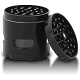 DCOU neue Design Premium Krautmühle mit Siebgrinder haltbare Zamak-Legierung Tabak Grinder Crusher Gewürz-Schleifer Ø55mm 4 Teile (Schwarz)