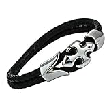 Beydodo Leder Echtleder Armband Herren Kreuz Armreifen Manschette Armband Schwarz 22CM