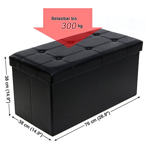 Songmics LSF105 Faltbarer Sitzhocker Belastbar bis 300 kg, Lederimitat, schwarz, 76 x 38 x 38 cm - 2