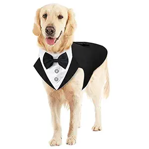 Malier Formal Dog Tuxedo Dog Bandana Suit Set, Stylish Dog Wedding Suit with Collar Dog Costume for Small Medium Large Dogs