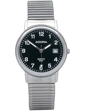 Herrenuhr Armbanduhr Analoguhr Edelstahluhr silberfarben mit Zugband und Datumanzeige Adora 28395