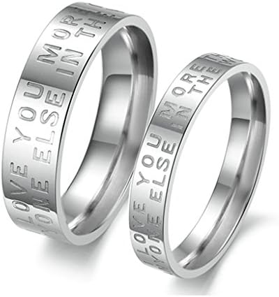 JSFYOU Mens Womens Ture Love Stainless Steel Wedding Engagement Promise Ring Band Women Size N 1/2 & Men Size T 1/2