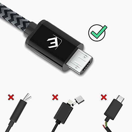 Micro USB Kabel [2m / 6.5 ft ] Elechok® 2A Nylon Samsung Ladekabel – LIFETIME WARRANTY – for Android Devices, Samsung Galaxy, Nexus,Sony, Kindle, Motorola – schwarz - 2