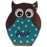 pinkeSterne ☆ Jungen Kinderschild Mit Name Blau Holz Holzeule Eule Pink Sterne Holzschild Deko