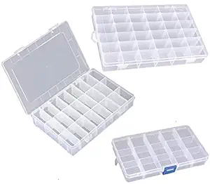 Bulfyss Jewellery Case Organiser with Adjustable Dividers 15/24/36 Grid, Transparent(Pack of 3)