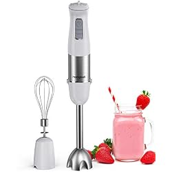 homgeek Mixeur Plongeant 2 en 1, Mixeur Multifonction 1000W, Mélangeur à Main avec 6 Vitesses de Réglables et 2 lames en Acier Inoxydable, Fouet et Chooper, 17000Tours/Min, EasyClick Système