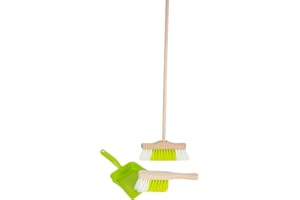 Small Foot 11767 Set de Nettoyage avec Balai, Vert en Bois et Plastique, Jouet ménager Robuste, à partir de 3 Ans