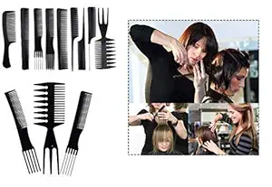 Ekan Professional 9 Pcs Pro Salon Hair Cut Styling Hairdressing Barbers Combs Brush Set (Free scissor For Hair Cutting) Black 20 Gram pack of 1 (Combs Set)