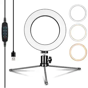 LED Ring Light & Selfie Ring Light, Dimmable with Light Aluminum Alloy 3 Lights Mode 360 Degree Rotating 6 Inches, for Live Stream, YouTube Video or Makeup with 3 Light Modes and 10 Brightness Leve ?