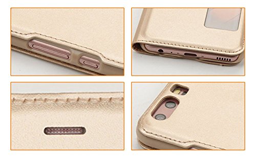 Qissy Funda Huawei P10 Inteligente Fecha Hora Ver Espejo Brillante tir  n del Caso Duro con del sue  o Despierte Funci  n  Huawei P10  Oro 