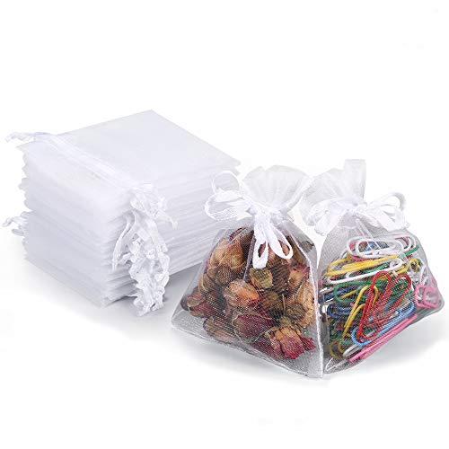 Wanap - Saquitos de organza, tamaño pequeño, 7 x 9 cm, 100 unidades de saquitos para rellenar para fiestas, joyas, dulces bodas, color blanco