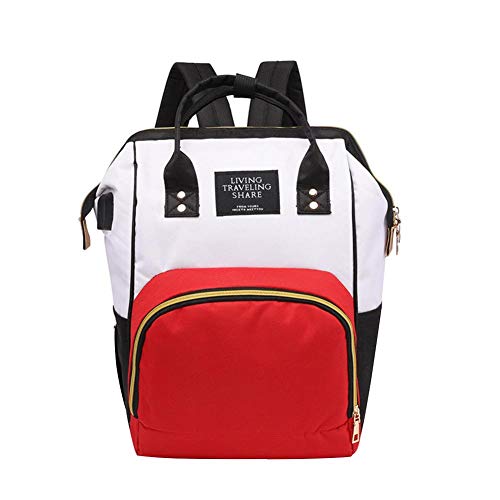 Preisvergleich Produktbild LiChiLan Damen Rucksack mit USB-Anschluss, große Kapazität, Weiß / Rot