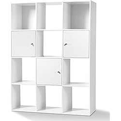 IDMarket - Meuble de Rangement Cube 12 Cases Bois Blanc avec 3 Portes