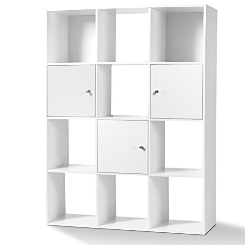 IDMarket - Meuble de Rangement Cube 12 Cases Bois Blanc avec 3 Portes