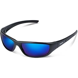 Duduma Gafas de Sol Deportivas Polarizadas Para Hombre Perfectas Para Esquiar Golf Correr Ciclismo TR8116 Súper Liviana Para Hombre y Para Mujer (marco mate negro con lente azul)