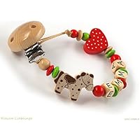 Schnullerkette mit Namen Pferd Herz für Mädchen 2 - 8 Buchstaben Pferd Herz - natur rot grün Holz Holzbuchstaben Made in Germany Taufgeschenk personalisiert Geburtsgeschenk