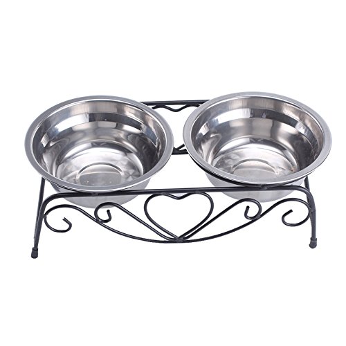 Multiware double Chat Chien Gamelles Plat en acier inoxydable support Mangeoire Nourriture Eau Bol de fer