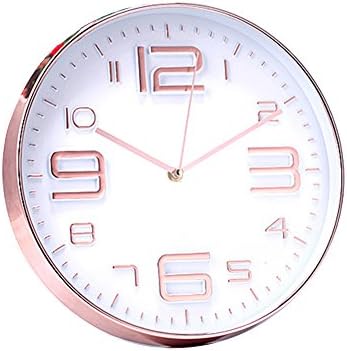Jinberry 12" (30 cm) Minimalist Silent Sweep Wall Clock with Super Slim Frame / Non Ticking Digital Modern Stylish Classic Quartz Round Clock - Rose Gold (Arabic Numerals 02)