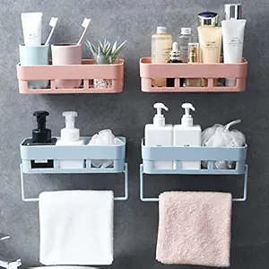 Chillyfit 2 Pack Bathroom Rack, Bathroom Shelf Organizer, Wall Mounted Shelf Storage Racks Set For Home,Multipurpose Shelves/ Holder Self Stand- (Glossy,White,Polyvinyl Chloride,Food Grade Plastic)