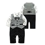 Puseky Newborn Baby Boys Gentleman Suit Bow Tie Romper Jumpsuit Outfits Clothes (0~6 Months)