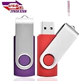 2Pack 32GB USB 2.0 Thumb Flash Drives Swivel Design Pen Memory Stick Fold Storage (Red / Purple With Lanyard)