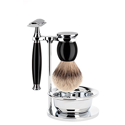 MÜHLE Sophist Black 4-Piece Silvertip Badger/Safety Razor Shaving Set (S93K44SSR) No Blades Included