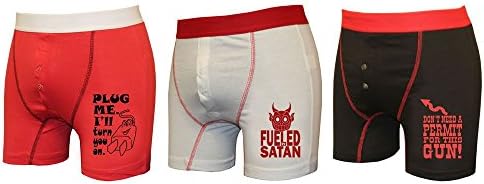 Mens 3 Pack Funny Rude Novelty-Plug-Satan-Gun Button Fly Jersey Boxers Shorts-Small