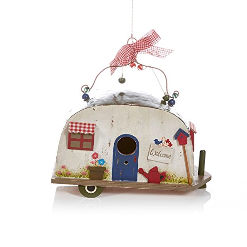 Vogelhaus Wohnwagen Camper zum Hängen Holz Blechdach - 3