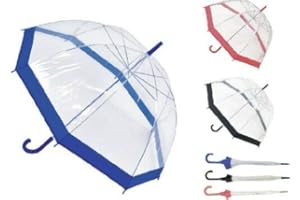 KS BRANDS Drizzles Ladies Clear Dome Umbrella Brolly assorted colour Trim