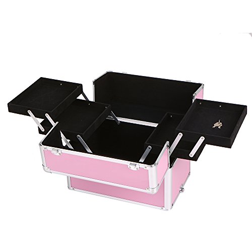 Abody Cosmetic Zug-Kasten-Verfassungs-Speicher-Organisator Ausziehbare Maskenbildner Fall Rollen Locking Fall mit Tabletts Schwarz - 5