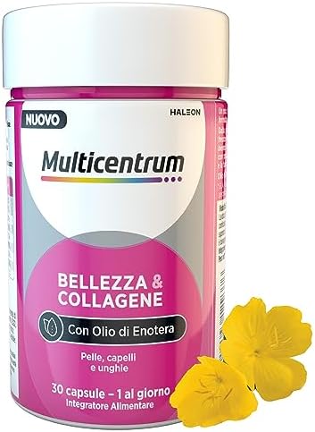 Multicentrum Bellezza&Collagene, Integratore Alimentare con Collagene, Biotina, Vitamina C e Olio di Enotera, specificamente formulato per Pelle, Capelli, Unghie, Adulti, 30 capsule