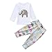 Produktbild QinMM 2 stücke Kleinkind Baby Jungen Mädchen Kleidung Set Elefanten Print Tops + Hosen Outfits Kleidung Set Drucken Baby Kleidung Camouflage Kühle Disney Weiß 6 Mt-24 Mt (12M, Weiß)