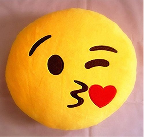 Emoji Smiley Emoticon Kissen Polster Dekokissen Küssen Stuhlkissen Sitzkissen Rund (Ihnen ein Herz Kuß geben) - 2