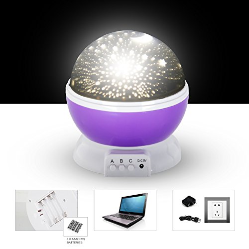 Sun und Stern Stimmung Lichtprojektor Beleuchtung Lampe 4 LED Perlen 360 Grad Romantische Lamp entspannende Nachlicht für Baby.Kinderzimmer Schlafzimmer lila von WEINAS - 5