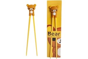 WESTCRAFT Baguettes ESS pour enfants, blanches, 22 cm, avec ours mignon, chat, lapin, panda comme support pour débutants, baguettes interchangeables ours (ours)