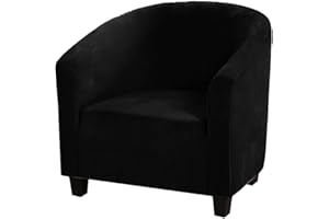 Topchances Soft Velvet Tub Chair Cover - High Stretch Bucket Chair Covers Soft Club Chair Covers Armchair Slipcovers for Dining Living Room Internet Cafe Bar Office Reception (Black)