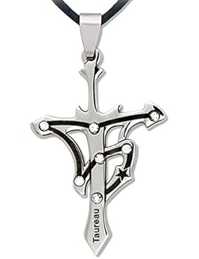 Stier Anhänger Sternzeichen Tierkreissternbild Edelstahl Schmuck Amulett Strass Steine Kristall-Klar mit Halsband...