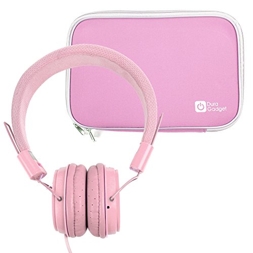 Preisvergleich Produktbild Pinke, dehnbare, wasserabweisende Neopren Tasche und pinke Kinder Kopfhörer für Alcatel 1T 10 Tablet-PCs