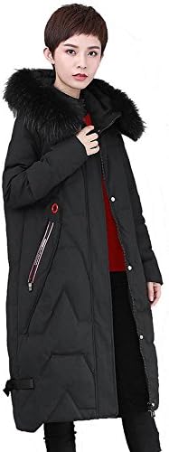 Women Down Jacket Long Sleeve Removable Plush Collar Hooded Pocket Zipper Lightweight Weatherproof Warm Thicker Outwear Puffer Coats Padded Parkas . Black . L