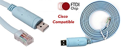 Cisco Console Cable USB to RJ45 – 1.8M (6 ft) FTDI Chip Replaces USB to DB9 + 72-3383-01 compatible with Windows 8, 7, Vista, MAC, Linux RS232 - 2