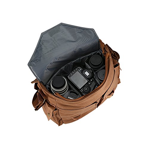 Sac    bandouli  re appareil photo  Beaspire Sacoche bandouli  re de toile pour voyage vid  o cam  ra Num  riques R  flex housse sacoche anti-choc Imperm  able Randonn  e pour Canon  Nikon  Sony  Pentax  Fujifilm  Panasonic  Leica etc  Marron 