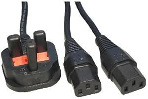 2m UK Mains to 2 x IEC (C13) Splitter Power Lead - 13A Fuse &amp; 10A IEC - Moulded - Kettle Type Lead - IEC Female - Black - GTSA-3 N14586