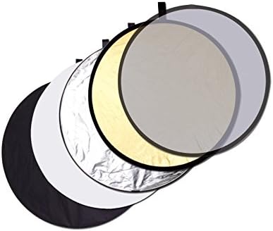 56cm Portable 5 in 1 Translucent, Silver, Gold, White, Black, Shoot-Through Collapsible Round Multi Disc Light Reflector for Studio Photography and Video Lighting Use