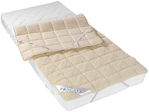 PROCAVE NATUR Lammflor Schurwolle Matratzenschoner 140×200 cm mit 4 Eckgummis | Naturhaar | Wolle | Unterbett | Matratzenauflage | Schafschurwolle | Lammfell | Schonbezug - 4