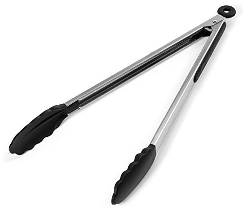 Ploopy Silikon Küchenzange, Edelstahl Silikon Zange, 2er Set Küchenzange, Perfekter küchenhelfer zum kochen, Grill, Aufback-Brötchen und vieles mehr ( 9’’+12’’ Schwarz ) - 4