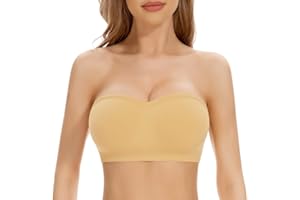 Cavotor Strapless Push Up Bra for Women Bandeau Bra Padded Stay Up Non-Slip Silicone Supportive Strapless Bras for Bigger Bust Non Wired Comfort Bralette