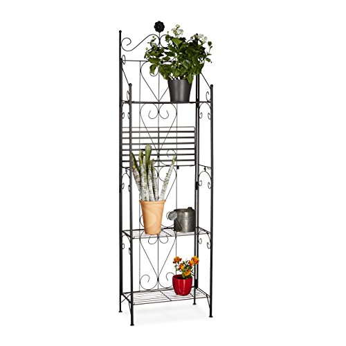 Relaxdays Blumenregal Metall 4 Ablagen, klappbar, witterungsfest, als Pflanzenregal, HxBxT: 157 x 44 x 24 cm, schwarz - 3